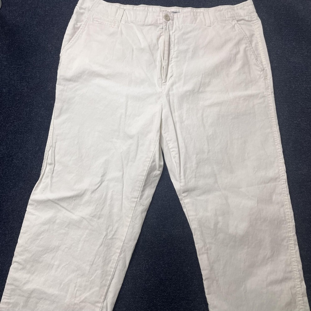 Calvin Klein Pants Mens 40x30 White Chino Flat Front Straight Leg Casual Cotton